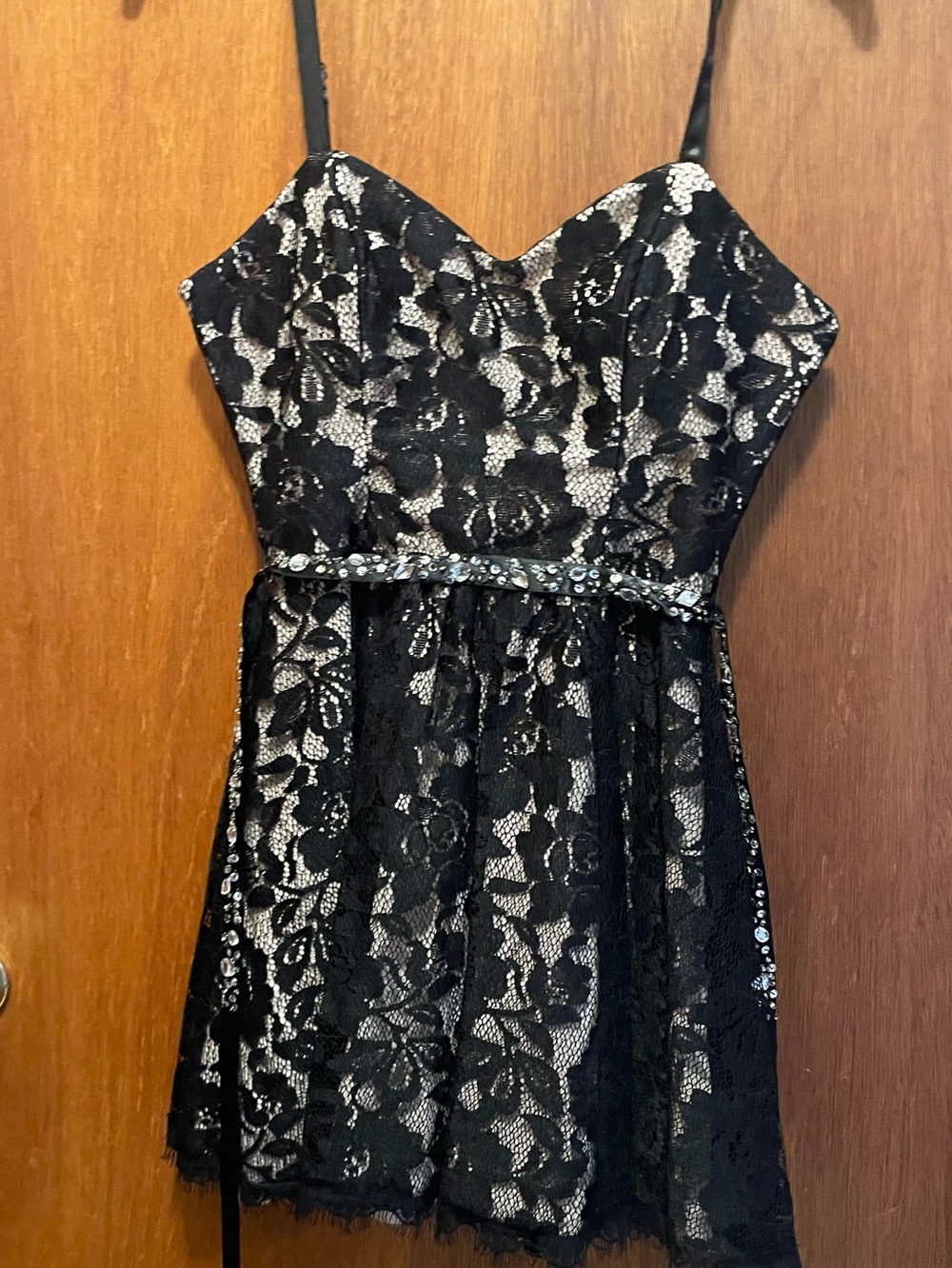 Deb Black Lace Overlay Dress with Nude Lining